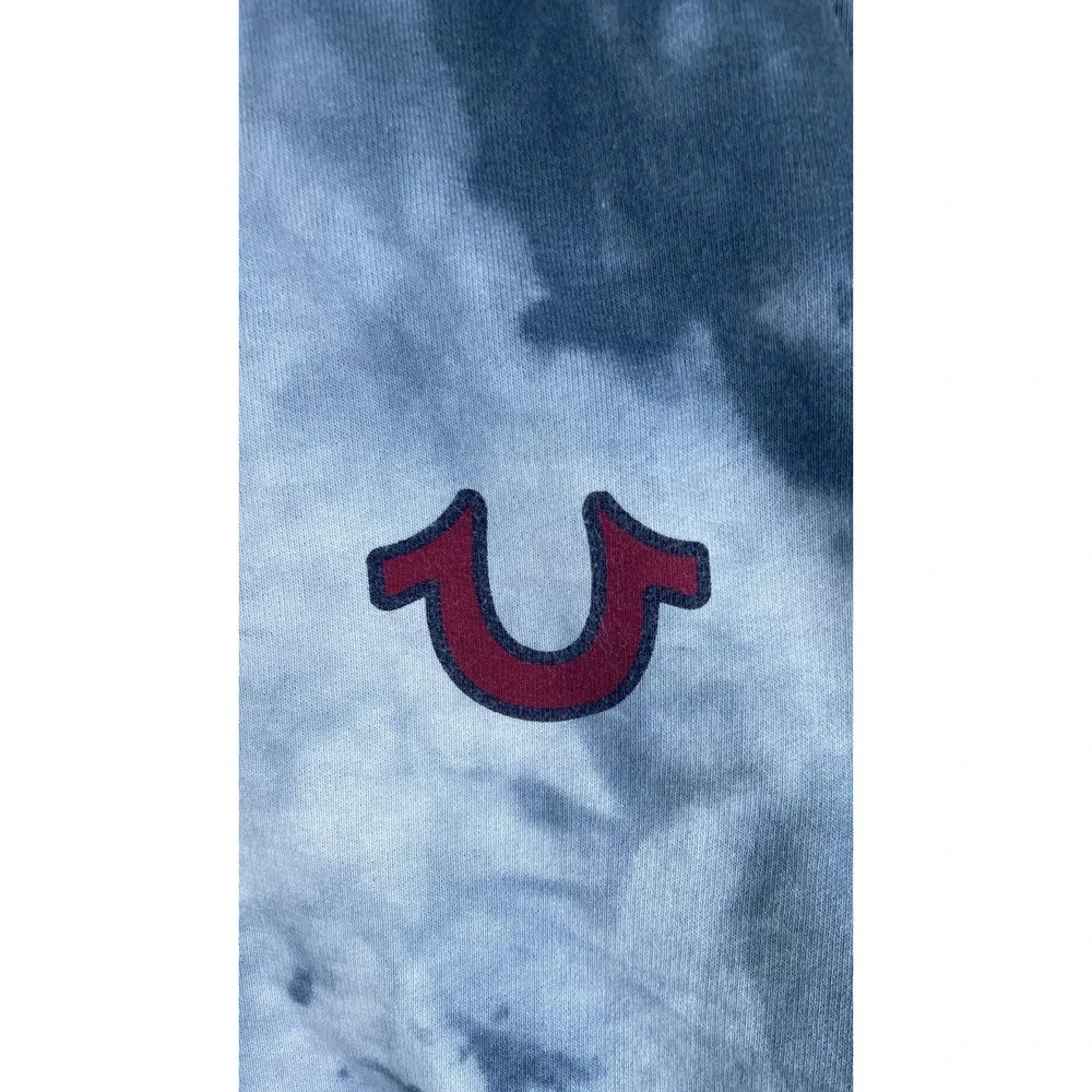 True Religion Shorts Mens 2XL‎ Blue Tie Dye Fleece Sweat Drawstring Logo Casual
